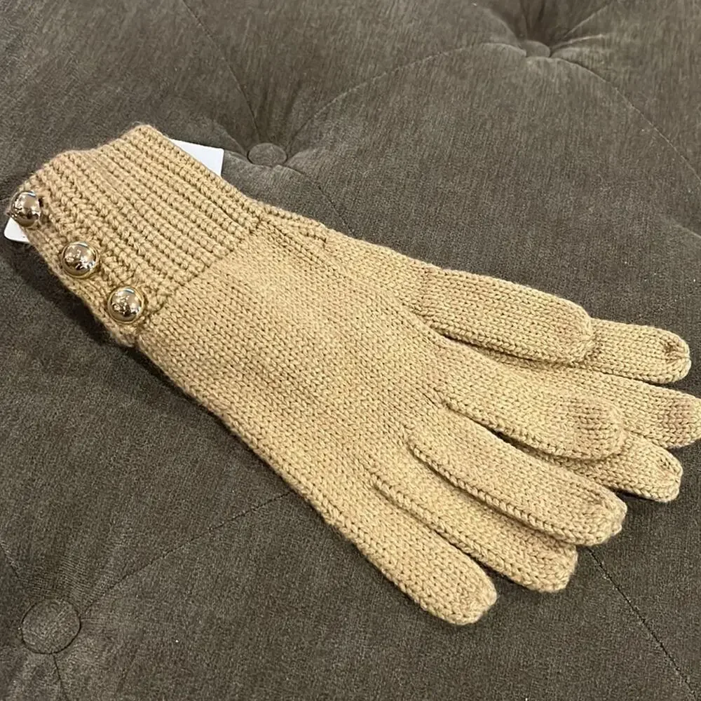 Michael Kors Women's Button Gloves, Gold/Camel NWT